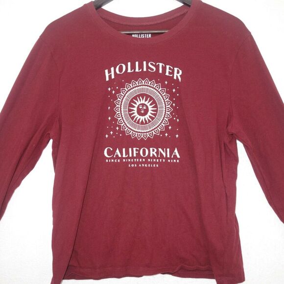Hollister Cropped Sun Long Sleeve Tee Shirt Marron Red Juniors Women's Small - Picture 3 of 8